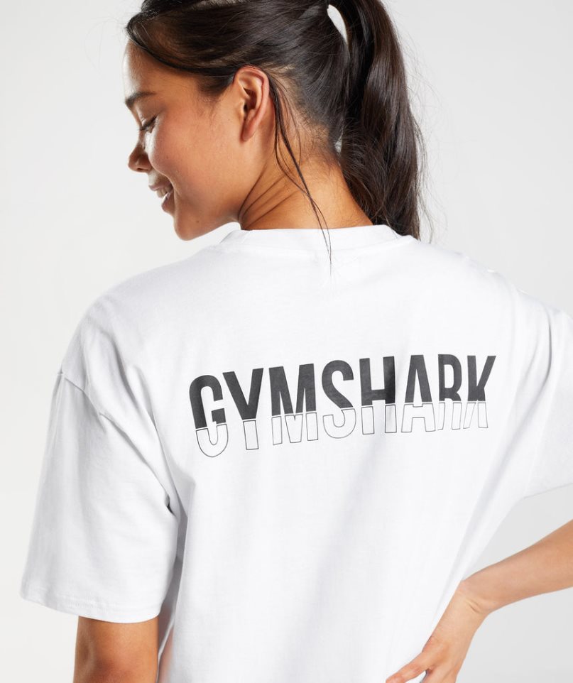 Women's Gymshark Fraction Oversized T-Shirts White | NZ 7OWKPU